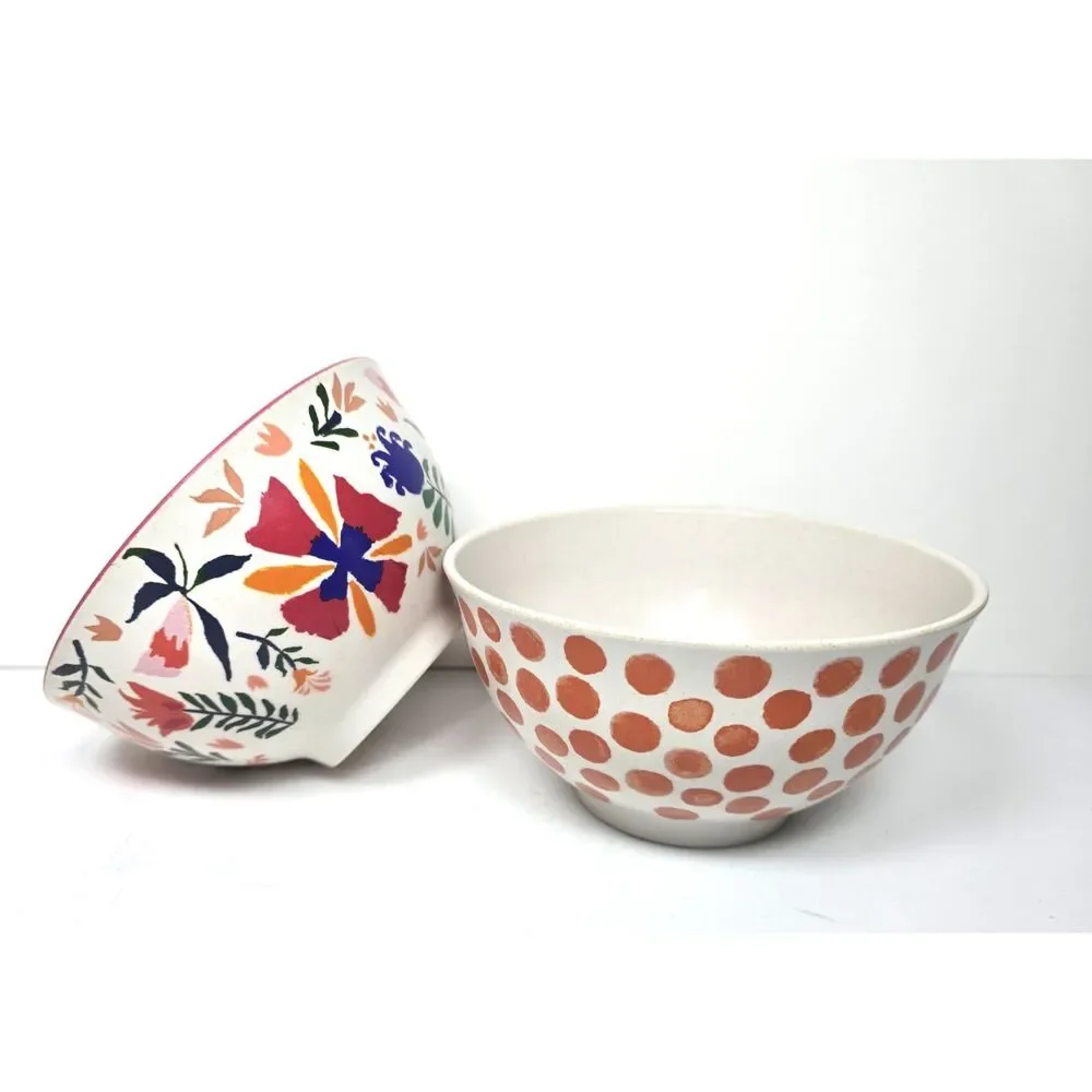 Opalhouse Bamboo Melamine Cereal Bowls Floral & Terracotta Polka Dot Pink Set 2